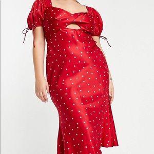 Red and pink Polkadot satin dress.
